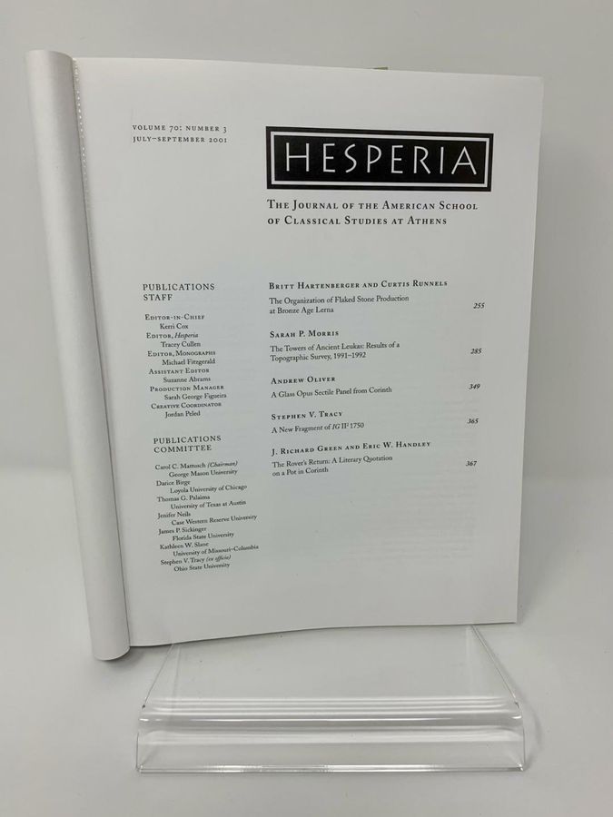 Antique Hesperia, Volume 70, Number 3, July-September 2001, Pages 255-372, 87661-500-0