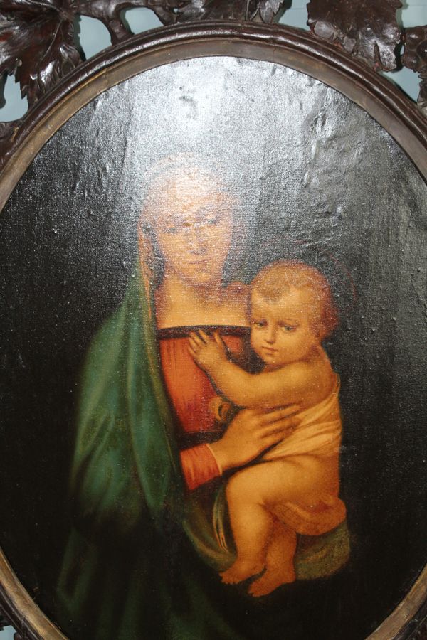 Antique raphael madonna and  child oil painting