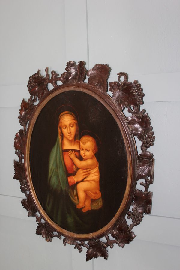 Antique raphael madonna and  child oil painting
