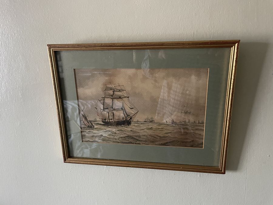 Pair of antique watercolours ships of the kent coast