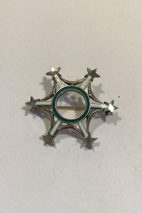 Antique Anton Michelsen Sterling Silver Star Brooch Gold Plated and Enamel