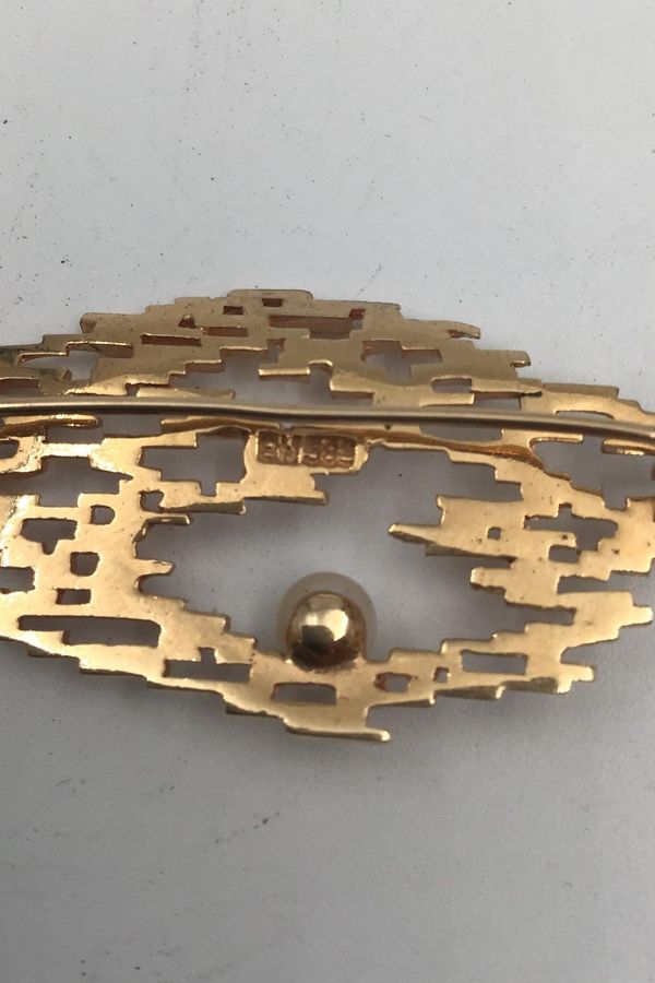 Antique Bernhard Hertz Modern 14K Gold Brooch with Pearl