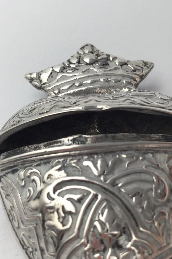 Antique Danish ? Silver Head Water Egg Heart Shaped w Crown