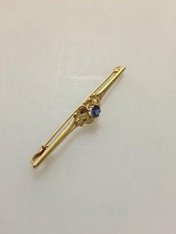 Antique Georg Jensen 18K Gold Brooch with Synthetic Saphire  No 281