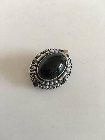Antique Georg Jensen Sterling Silver Brooch with Black Jewelry Stone No 419