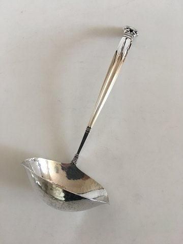 Antique Georg Jensen Sterling Silver Acorn Gravy Ladle with Curved Handle No 129