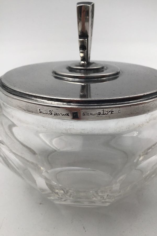 Antique Georg Jensen Sterling Silver Lid and Baccarat Crystal Confiture Glass No. 134C