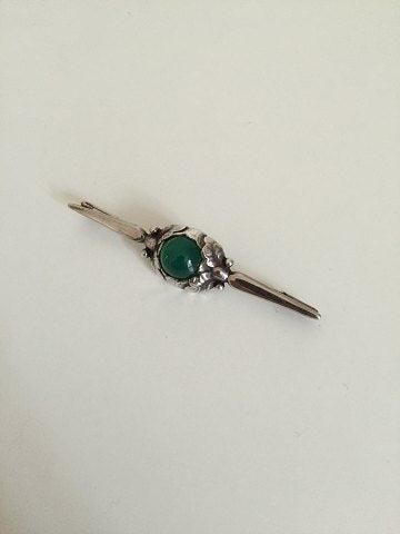 Antique Georg Jensen Silver Brooch green agate No 117 from 1910-1920