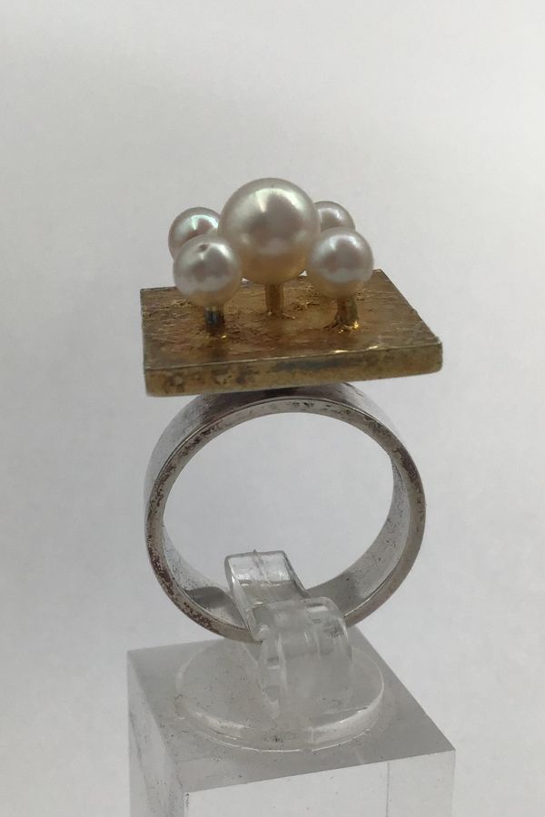 Antique Hans Hansen Sterling Silver Ring with Pearls (Partially Gold Plated)