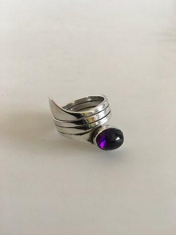 Antique Hans Hansen Sterling Silver Ring with Amethyst