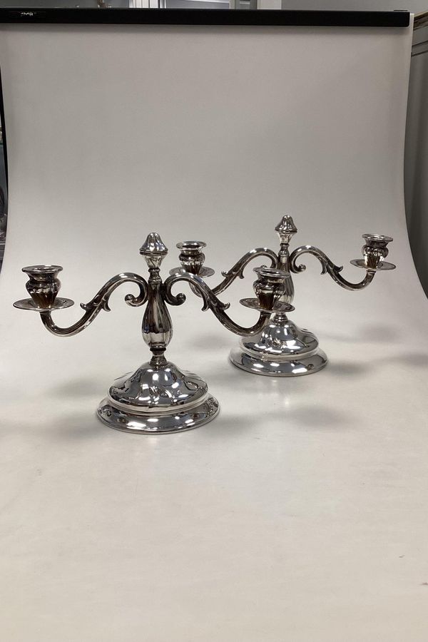 Antique Pair of Danish Silver-plated 3-armed candlesticks from Gefion