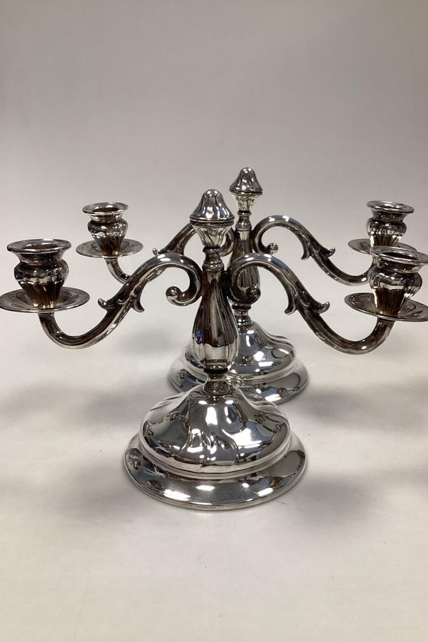 Antique Pair of Danish Silver-plated 3-armed candlesticks from Gefion