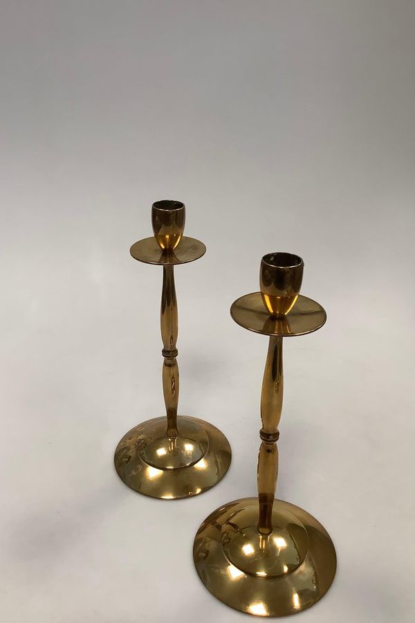 Antique Pair Dantorp Denmark Modern Brass Candlesticks