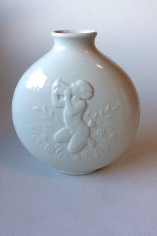 Antique Royal Copenhagen Blanc de Chine vase by Hans Henrik Hansen of a naked young girl no. 4117