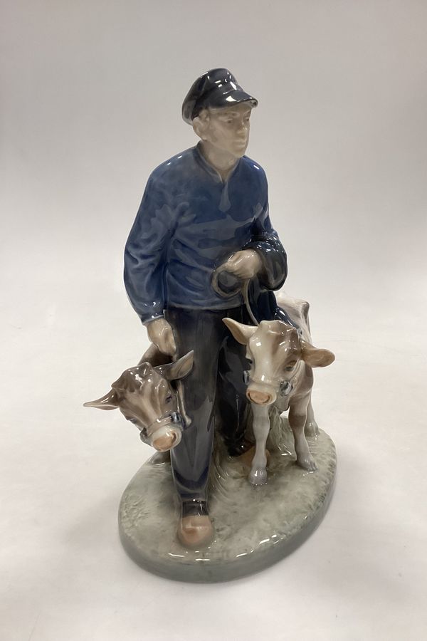 Antique Royal Copenhagen Figurine Boy with Calves No. 1858