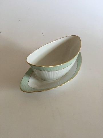 Antique Royal Copenhagen Green Curved with Gold Oval Sauceboat No 1651