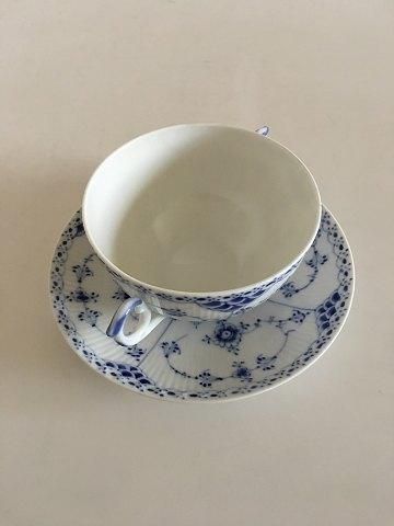 Antique Royal Copenhagen Blue Fluted Half Laced Bouillon Cup with Saucer No 764