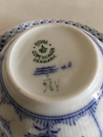 Antique Royal Copenhagen Blue Fluted Half Laced Bouillon Cup with Saucer No 764