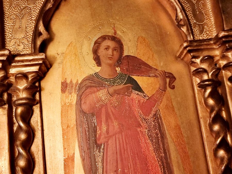 Antique 19th Century Oil Painting After Fra Angelico Housed In A Gilt Tabernacle, Antique Religious Renaissance Style Art