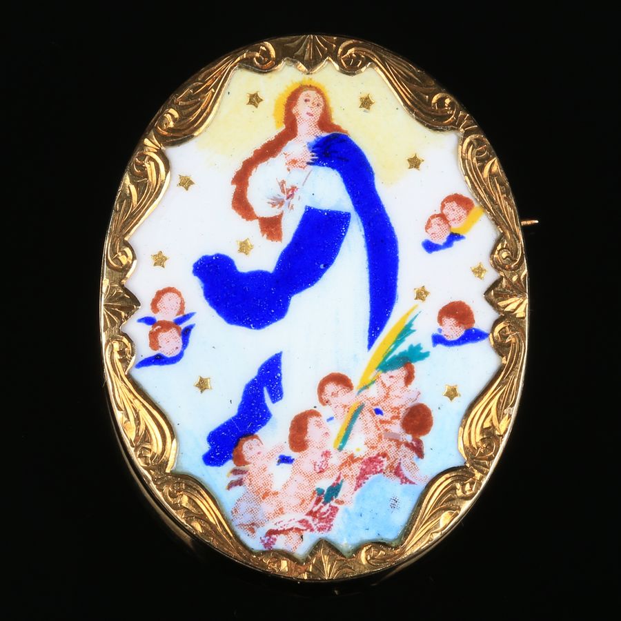 Antique Large 19K Gold Brooch - Our Lady