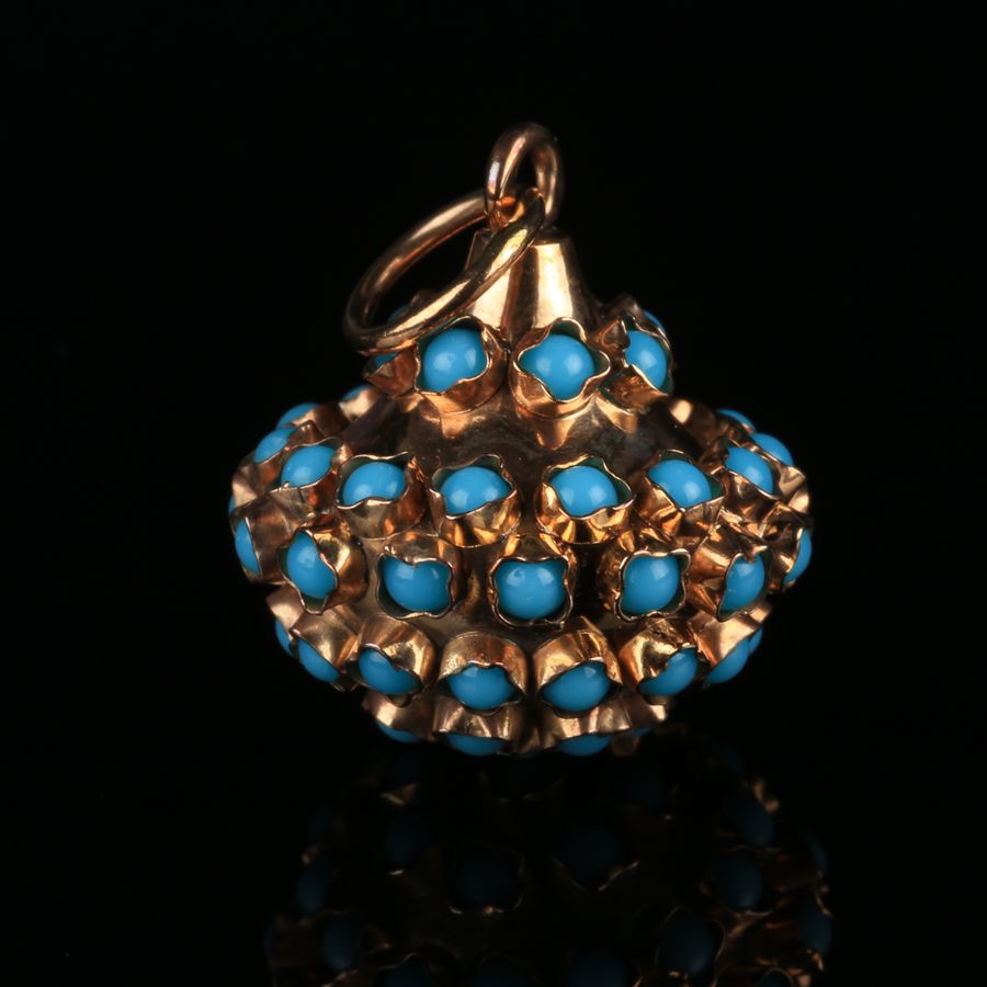 Antique Antique 19K Gold Pendant with Turquoises