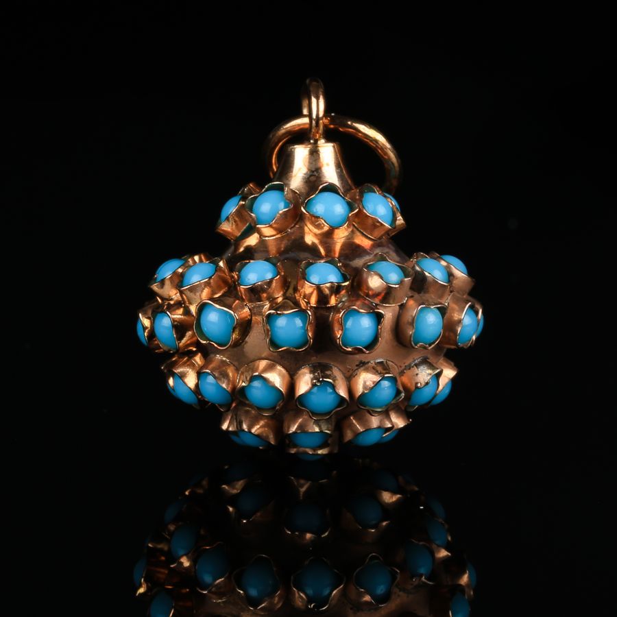 Antique Antique 19K Gold Pendant with Turquoises