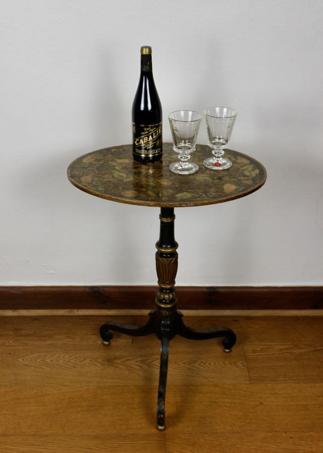 19th Century Painted, Ebonised & Parcel-gilt Tripod Wine Table