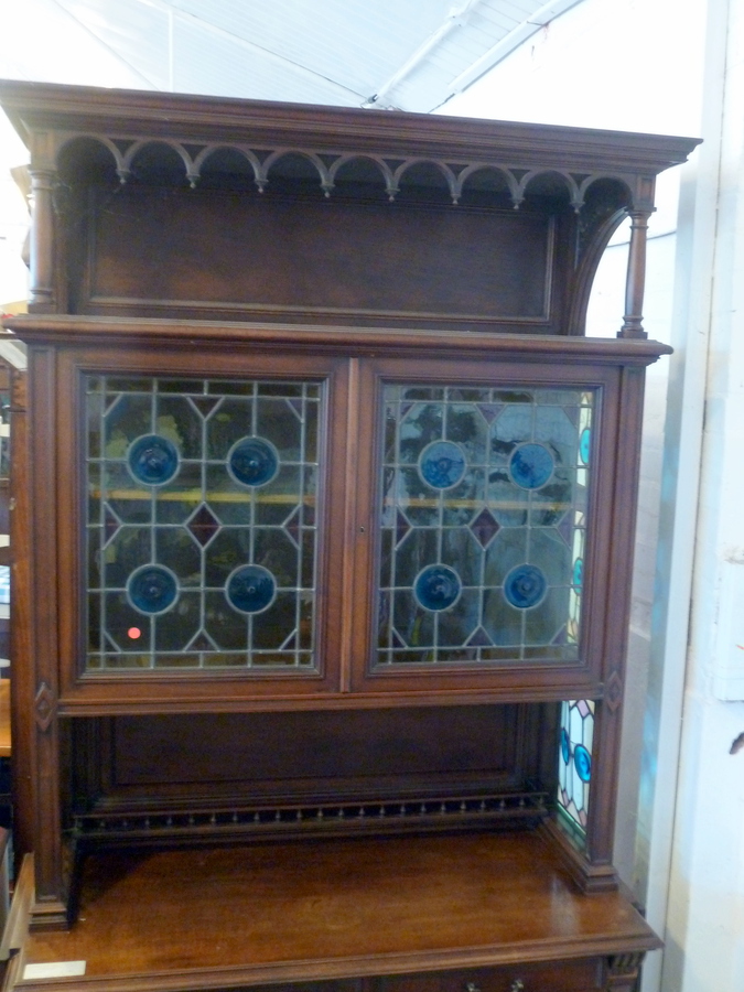 Antique Antique Stained Glass French Dresser