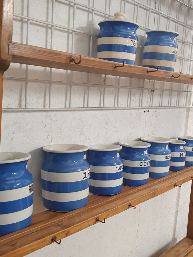 Antique Cornwall Blue & White TG Green Cornish Ware Jars Pots