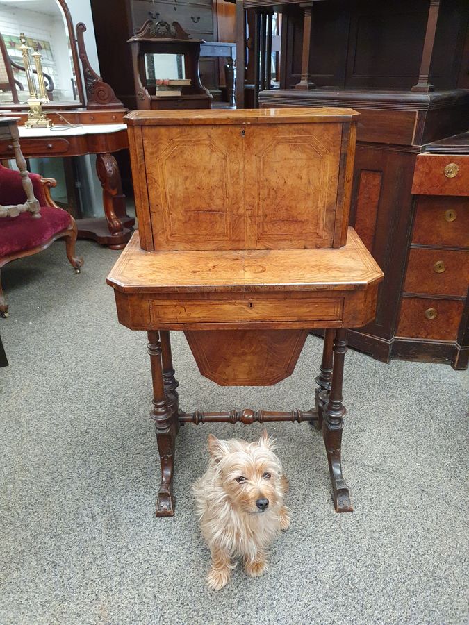 Antique Antique Small Victorian Walnut Sewing Work Writing Table 