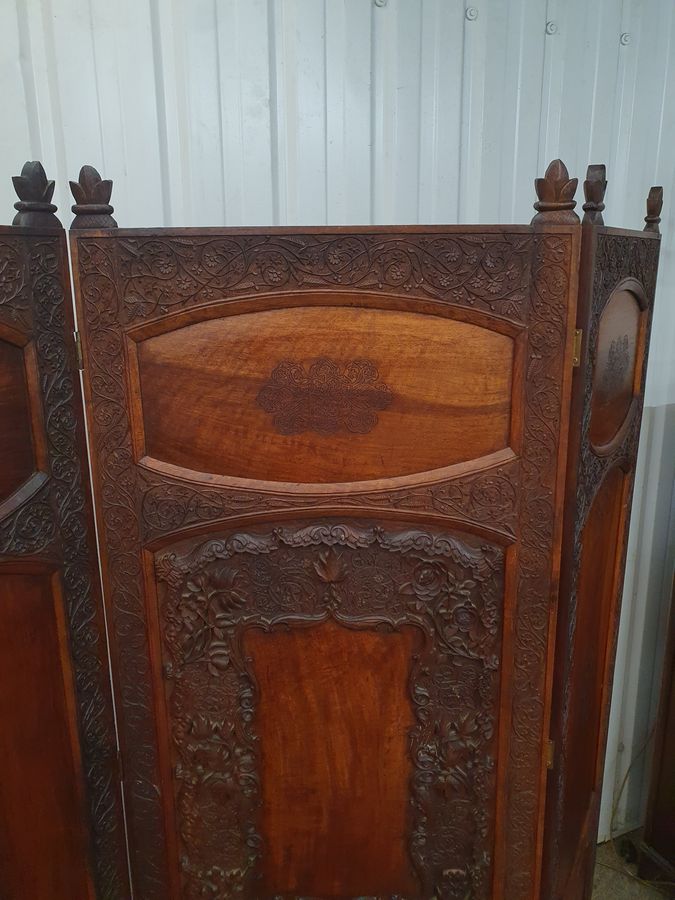 Antique Good Antique Triple Anglo Indian Screen Room Divider 