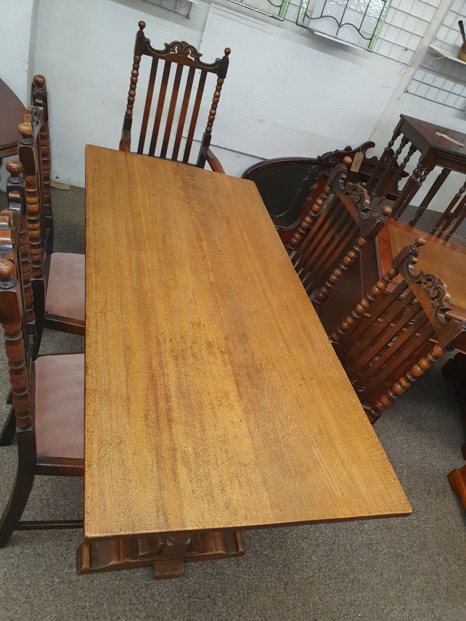Antique Antique 1920's Oak Refectory Pub Dining Table Seats 6