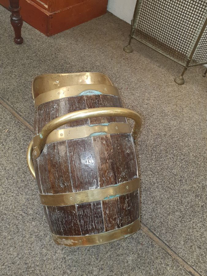 Antique Antique Oak Barrel Coal Scuttle 