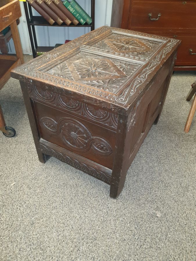 Antique Small Antique 17thC Oak Box Coffer Chest