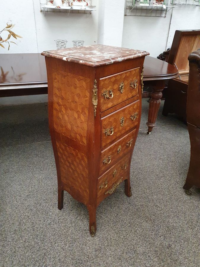 Good Antique French Marquetry Inlaid Pedestal Chest of Drawers