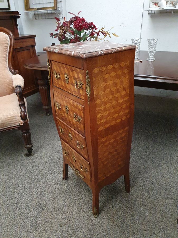 Antique Good Antique French Marquetry Inlaid Pedestal Chest of Drawers 
