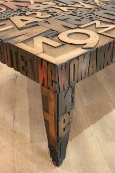 A one off coffee table from vintage printing blocks