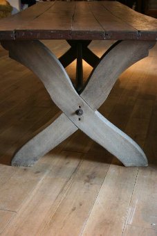 A C19th Beech X frame refectory table