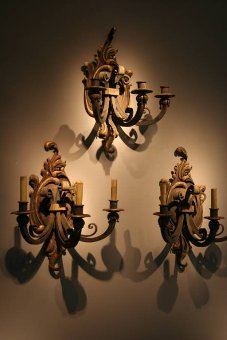 A grand set of 3 Rococo design wall lights