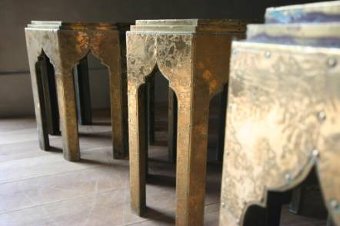 A quirky set of 3 brass side tables by Rodolfo Dubarry