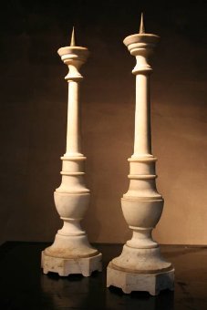 A pair of C19th marble candle prickets