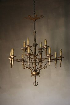 A fantastic 1930s gilt iron chandelier
