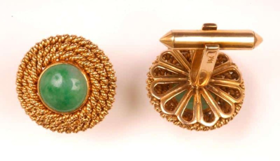 Antique JADE AND 14K CUFF LINKS