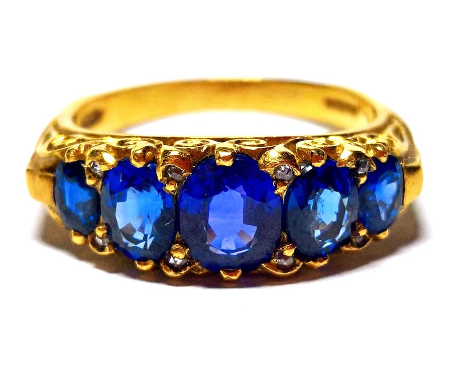 Antique H7640T 5-stone sapphire ring 1914