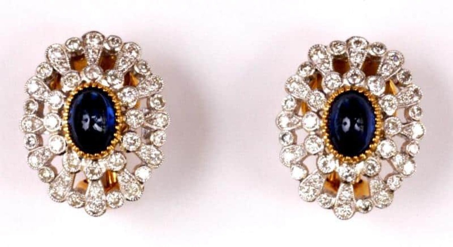 Antique EARCLIPS - SAPPHIRE AND DIAMOND