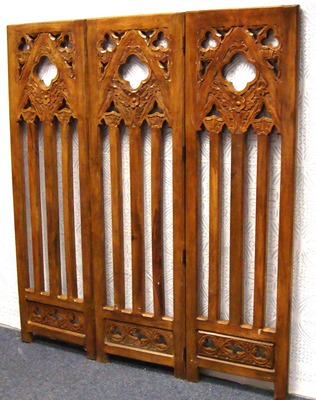 Church Design Decorative Carved 3 Panel Screen RoseWood Room Divider      