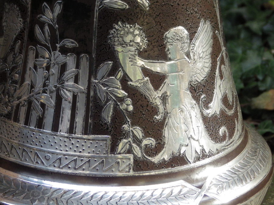 Antique HUGE ANTIQUE 19th Century Silver Overlay French GLASS VASE