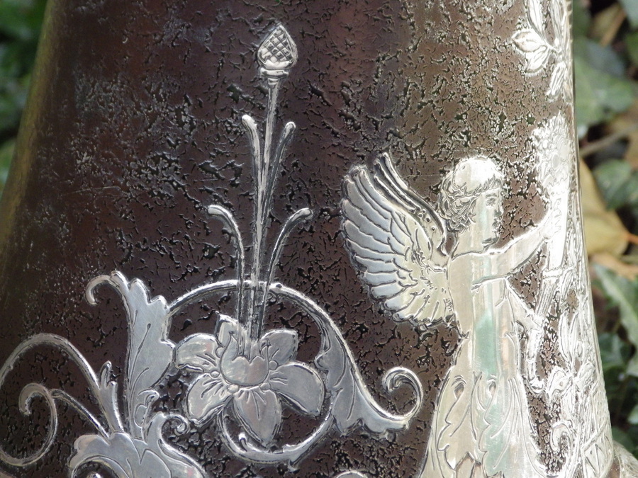 Antique HUGE ANTIQUE 19th Century Silver Overlay French GLASS VASE