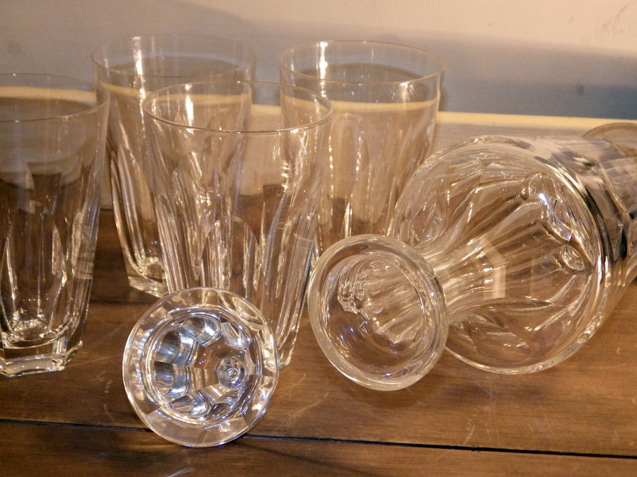 Antique WATERFORD KATHLEEN Irish Fluted Cut Glass DECANTER AND FOUR TUMBLERS
