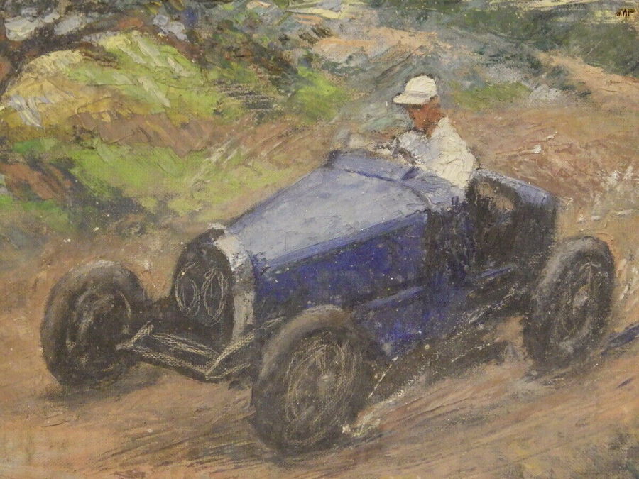 Antique BUGATTI RACING CAR 20th Century Framed Middleton Signed OIL ON CANVAS PAINTING